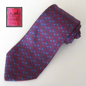 HERMES blue/red geometric pattern silk tie France